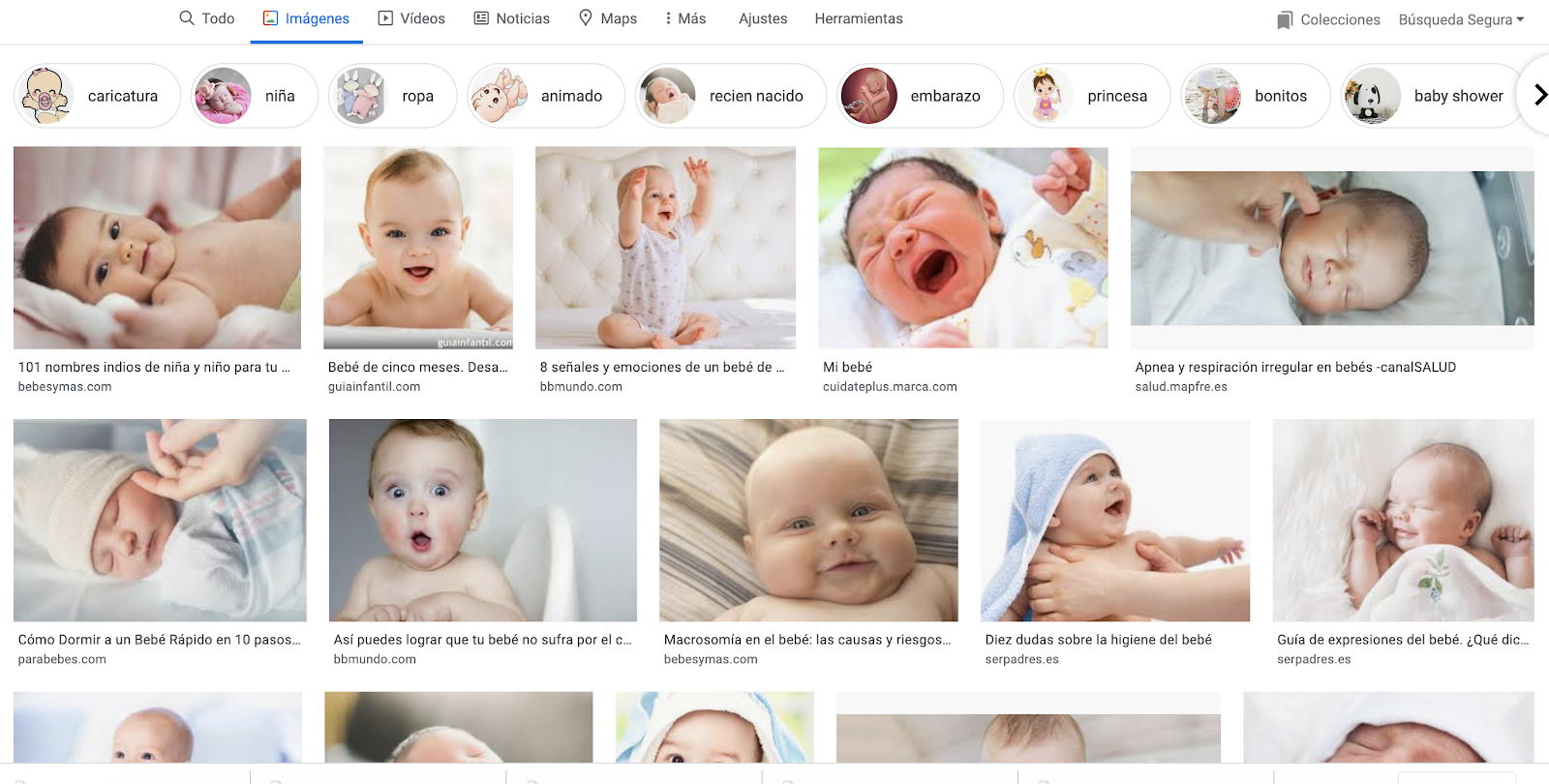búsqueda en google palabra bebés